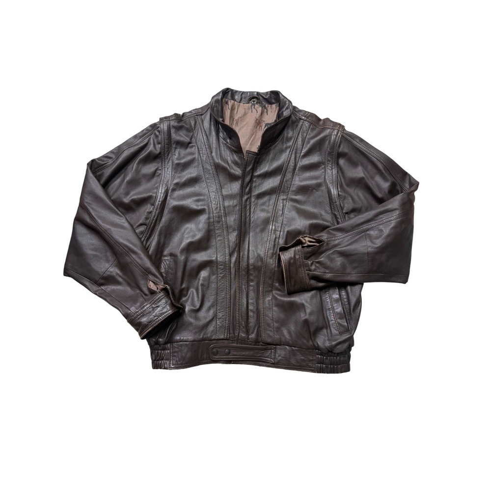 Vintage 80s Leather Convertible Bomber Jacket – Size 54